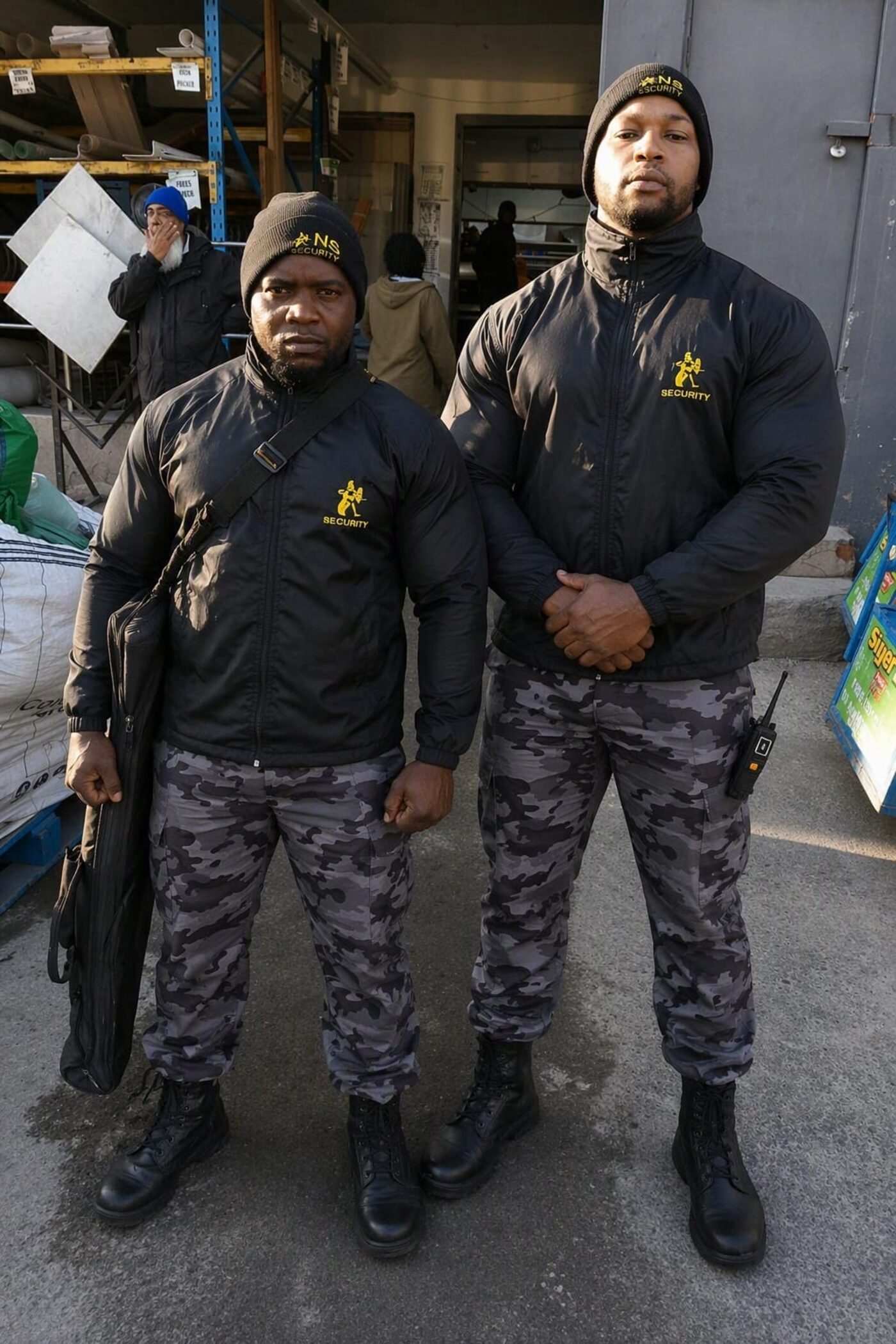 NS Security officers guarding a warehouse facility